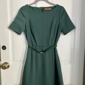 Sinclaire 10 Green A Line Belted, Knee Length Dress -Size 4